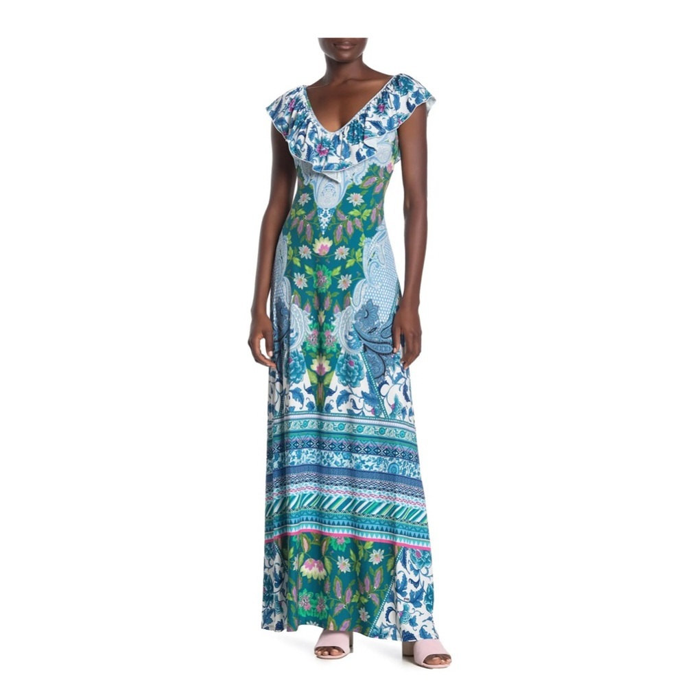 Hale Bob Womens Lotus Print Maxi Dress, size Small